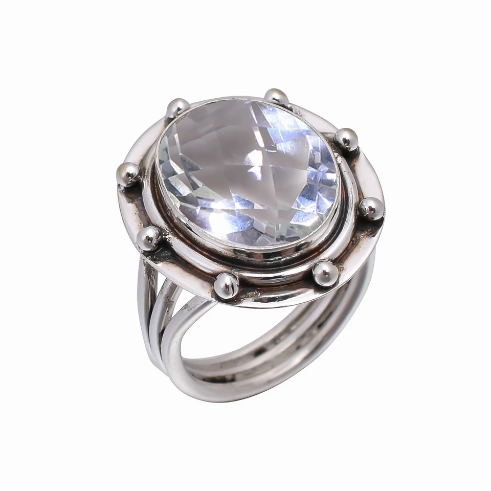 White Topaz Gemstone Solid 925 Sterling Silver Daily Wear Adjustable Ring, V4909 - Image 3 of 4