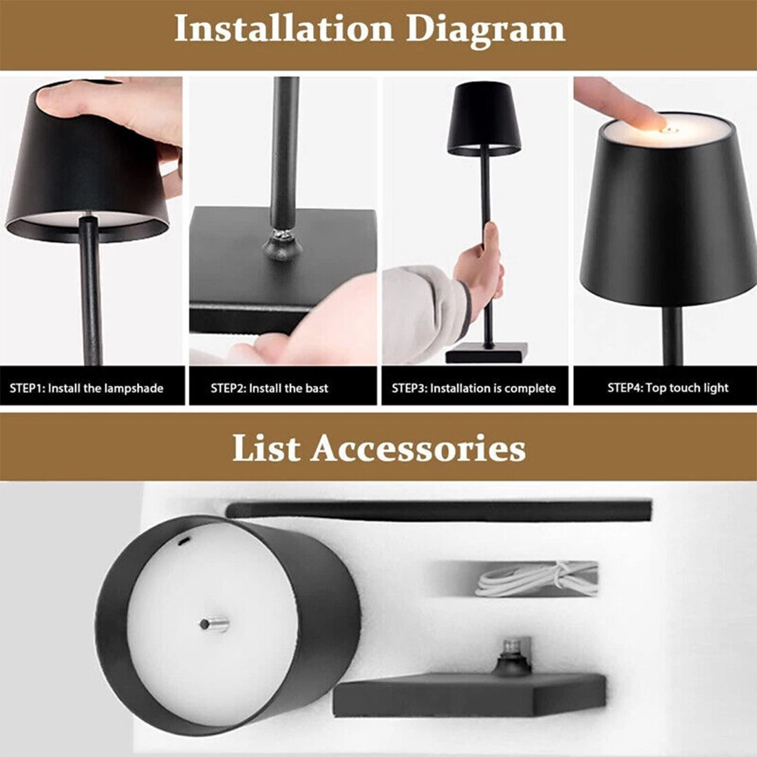 New Cordless Lamp Rechargeable Table Lamp LED Dimmable Lamp Night Light Decor UK - Picture 10 of 11