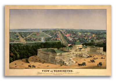 1852 Washington DC Vintage Old Panoramic City Map - 24x36