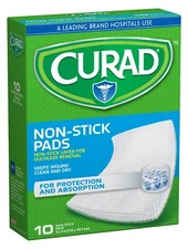 CURAD Non Stick Wound Dressings 10 Count Pack of 3 Adhesive Tabs 3x4 Inch