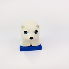 Vintage Lego Duplo Zoo Babies Polar Bear Cub with Blue Eyes & Blue Base