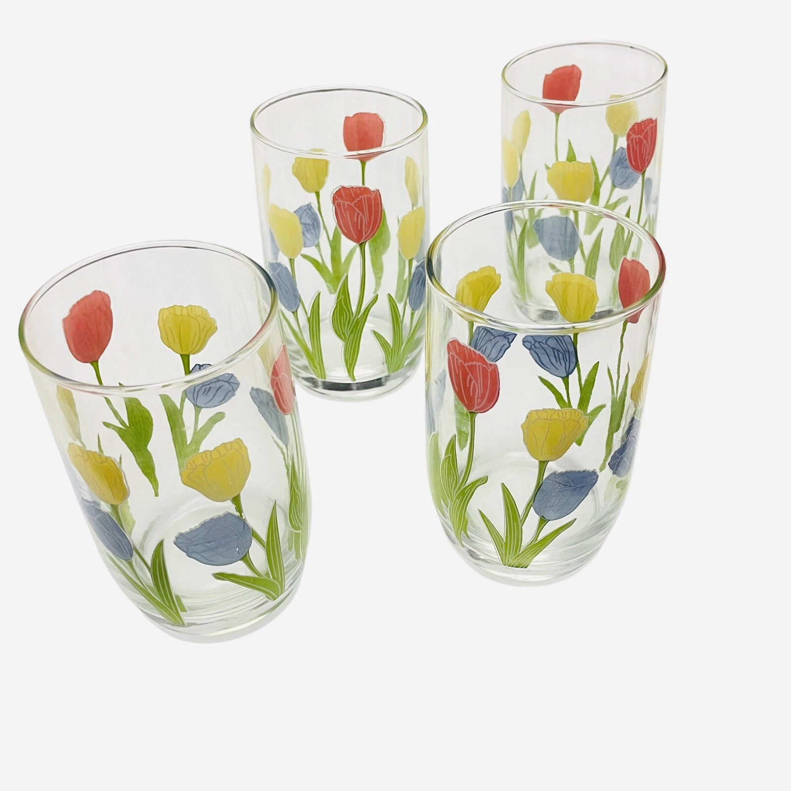 Set of 4 Colorful Tulip Juice Glasses 8+ Oz 4.5” Tall By 2.5 Diameter