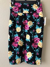 LULAROE Cassie Skirt Sz XS VINTAGE ROSES Black Pink Yellow RARE MADE IN USA NWT