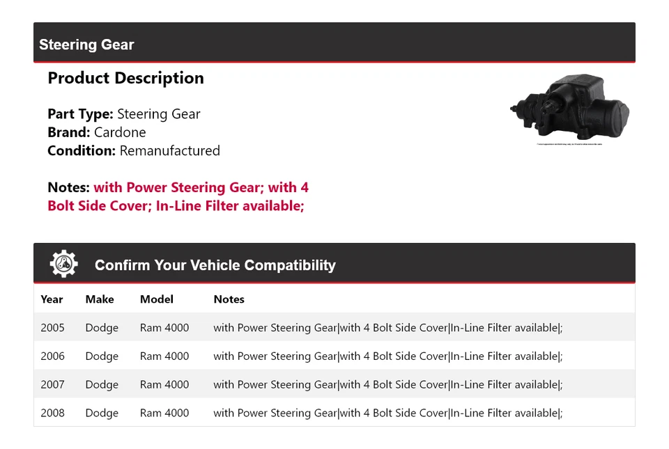 For 2005-2008 Dodge Ram 4000 Steering Gear Cardone 2006 2007 - Image 2 of 4