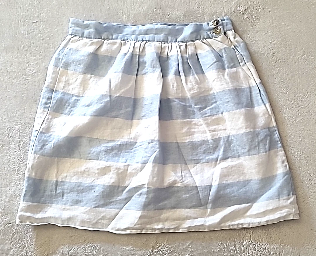 Kenar Linen Skirt Blue White Stripe Size 4 A Line Lined Summer Coastal Chic Boho