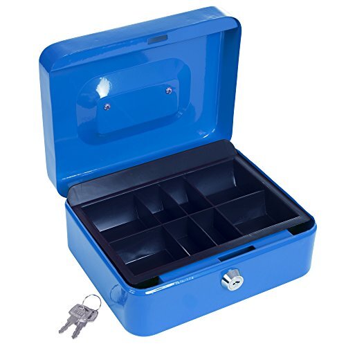Metal Cash Lock Box Safe with Compartment Tray Key Locked for Small Valuables
