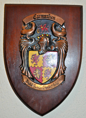 Large Carmarthen wall plaque shield crest coat of arms Carmarthenshire