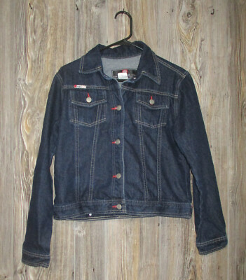 Ecko Red Womens Cropped Jean Jacket Sz Medium Button Rock Punk Streetwear Y2K