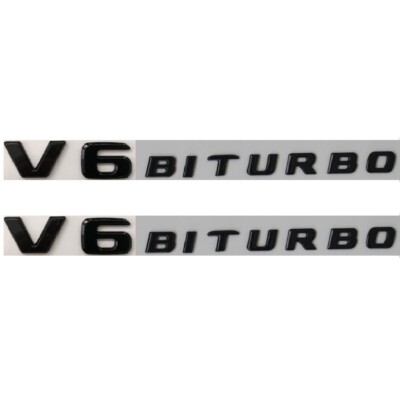 Gloss Black Letters V6 BITURBO Fender Emblems 2 Pieces for Mercedes