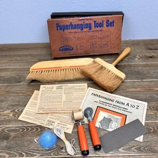 Vintage WARNER Wallpaper Hanging Tool Set w Instructions Paperhanging Tools #480