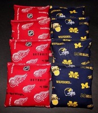 DETROIT REDWINGS MICHIGAN WOLVERINES 8 CORNHOLE BEAN BAGS ACA Regulation Game