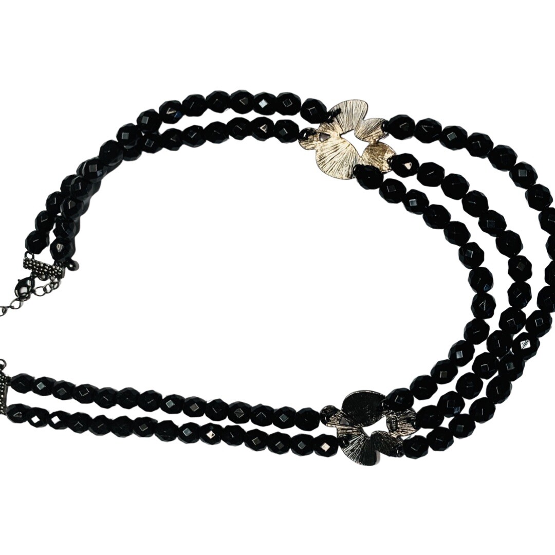 Black Rhinestone Layered Beaded Statement Necklac… - image 8