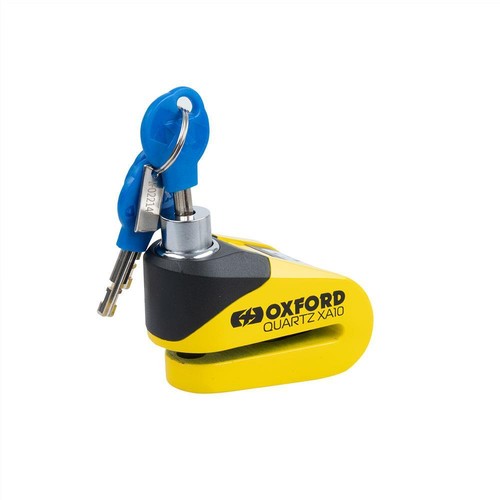 Oxford Quartz XA10 Alarmed Motorcycle Disc Lock (10mm Pin) Yellow/Black - Picture 2 of 5