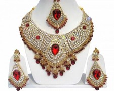  Schmuck Set rot Hochzeit Kette Damen Ohrringe Halskette neu Collier rot gold