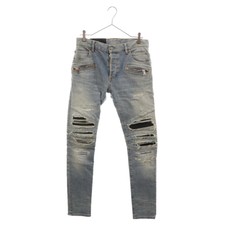 Balmain Damaged Byker Denim Pants Biker Skinny Indigo VH1MG010 Used