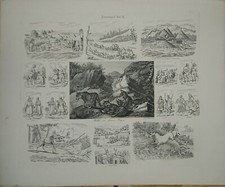 Stahlstich um 1850 W&ouml;lfe in ihrem Lager Russland Samojeden Kirgisen Tschuktschen