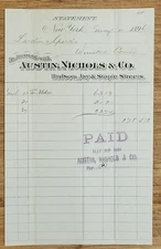 1896 Billhead New York City Austin Nichols Importers Wholesale Grocers