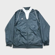 Adidas Jacket Mens Medium Blue Essentials 3 Stripe Full Zip Windbreaker Bomber