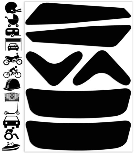 6 pcs Kit Warning Set Reflective Tape Stickers Moto Rim Helmet Bicycle Car Black - Afbeelding 1 van 5