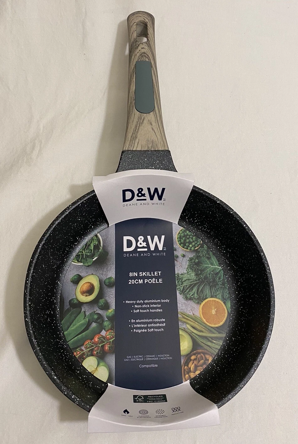 D&W Deane & White 8” Skillet Non-Stick Quality Cookware Gray W/Wooden Handle
