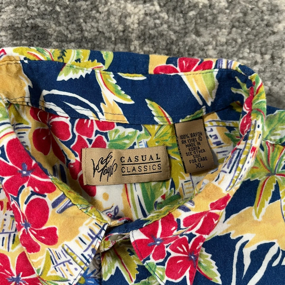 Camisa Hawaiana Lord Taylor De Colección Para Hombres XL Azul Palmera Hotel Playa Estampado Años 90 Foto 4 de 4