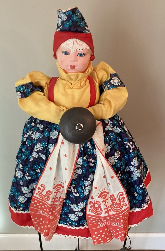 Vtg. 1980 USSR Mockba Folk Art Tea Cozy Doll Blonde Braid Ethnic Moscow Olympics