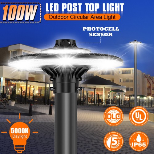 100W LED Post Top Light Commercial Outdoor Circular Area Pole Lamp Dusk to Dawn - Picture 2 of 11