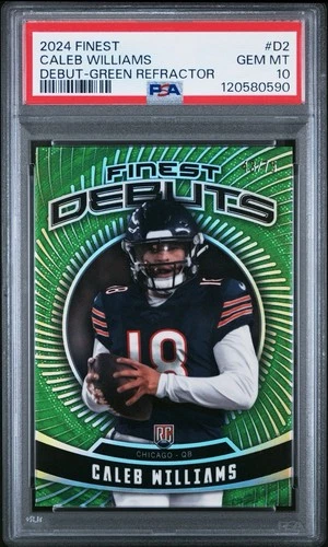 2024 TOPPS FINEST CALEB WILLIAMS DEBUT GREEN REFRACTOR ROOKIE /75 PSA 10 POP 2