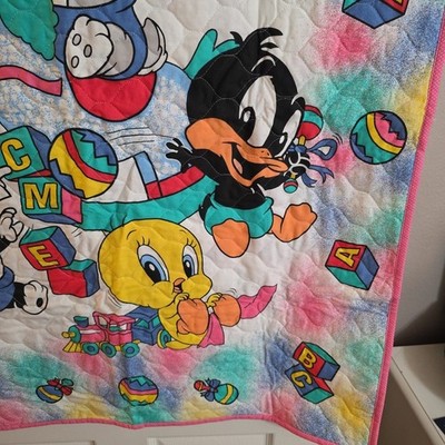 Vtg Baby Looney Tunes Tweety Sylvester Bugs Blanket 90s Crib Quilt