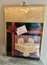 Vintage "Holiday Sultan's Linens" Gold Tone Polyester Tablecloth 60”x84”