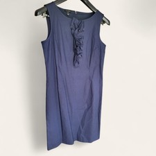 Talbots Ruffle Neck Sleeveless Shift Dress Navy Blue Fully Lined Womens 6