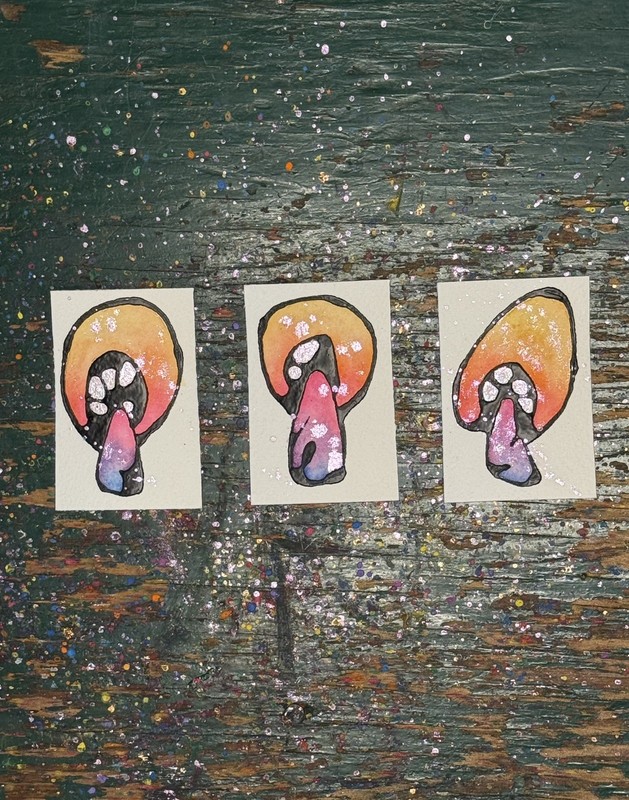ACEO Original, Game of Shrooms Mini Faerie Trio, 1.5” X 2.5” Mini Painting Set