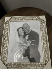 Brand New - Fetco Silver Picture Frame Hearts And Crystals 8" x 10" Photo