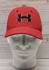 Under Armour Boys Youth S/M Red/Black Baseball Cap Embroidered Logo Hat Fitted