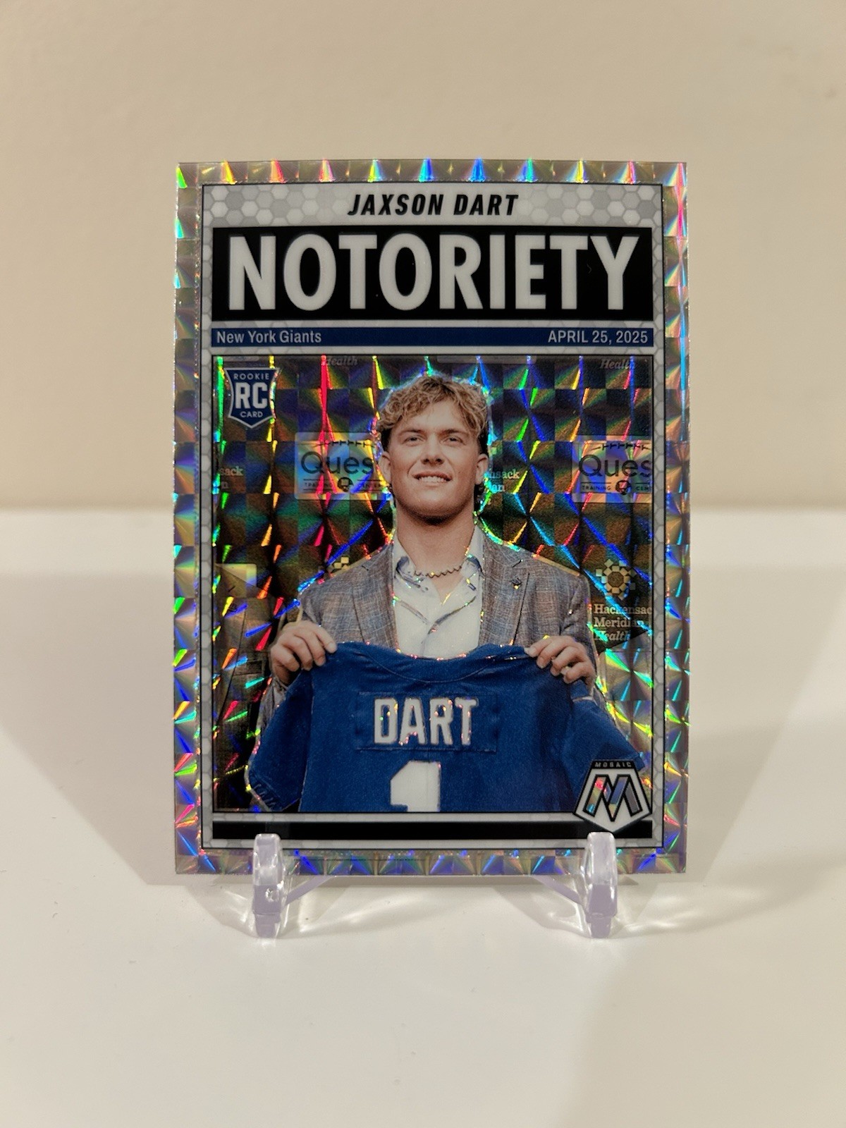 2025 Panini Mosaic #11 Jaxson Dart Notoriety Silver Mosaic Prizm Giants Rookie
