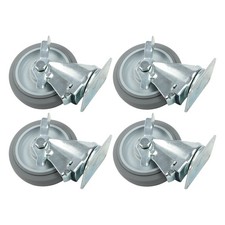 4 Pieces 5" Heavy Duty Casters Side Brakes Rubber Load Capacity 1400 Pounds Gray