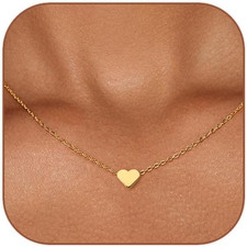 Cute Heart Necklace Dainty 18K Gold Plated Tiny Heart Pendant Choker Necklaces S