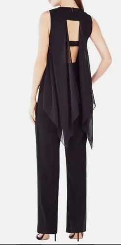 NWT BCBG MAXAZRIA SIZE 4 LORI OPEN BACK ASYMMETRIC DRAPE JUMPSUIT MSRP $298 - Picture 3 of 6