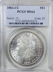 1884 CC MORGAN PCGS MS64 WHITE AS WHITE! CLEAN CHEEK! PQ++BEAUTIFUL CC NR #75025