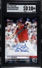 2019 Topps Now Shane Bieber /99 SGC 10 w/10 AUTO Inscription 
