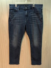 Lucky Brand 410 Athletic Straight Jeans Mens 36x30 Blue Dark Wash Stretch Flaw