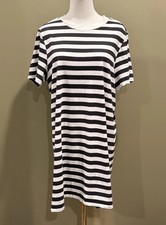 Old Navy Women's Gray Striped 100% Cotton Knit Crew Neck T-shirt Mini Dress LG