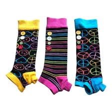 Lot of 3 Arm Warmers Fingerless Gloves Peace Sign Stripe Pattern Knit Sleeves