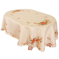 Embroidered Fall Autumn Harvest Pumpkins Tablecloth for Thanksgiving Oval 57...