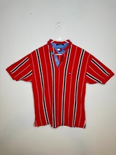 Vintage Tommy Hilfiger Polo Shirt Large Red Striped 90s Logo Cotton
