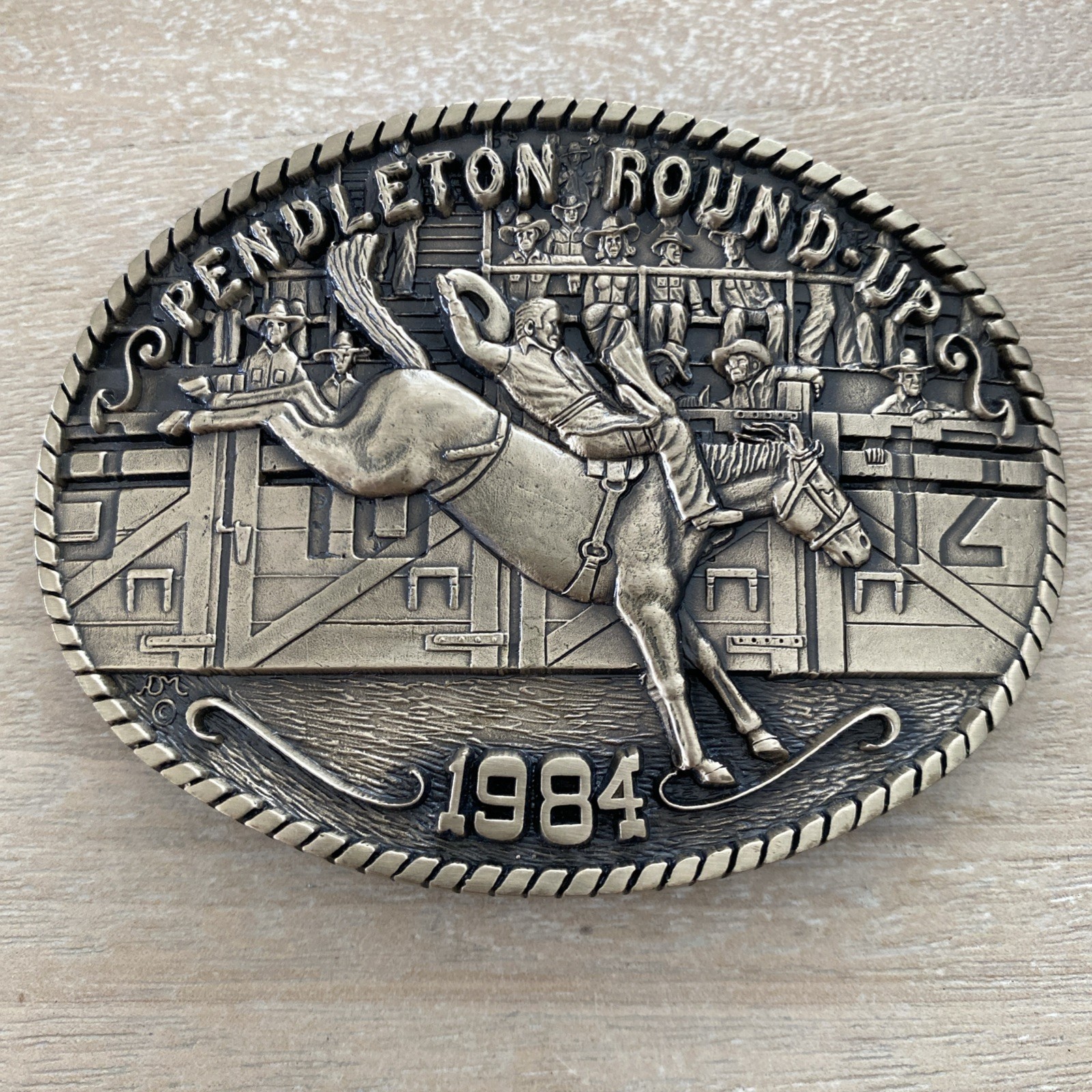 1984 Pendleton Round-Up Solid Brass Belt Buckle #… - image 1