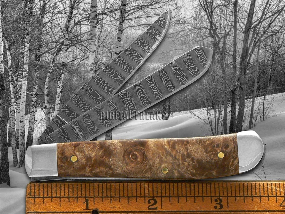 Case xx Mini Trapper Damascus Steel Natural Maple Burl Wood 15091 Pocket Knife - Image 3 of 4