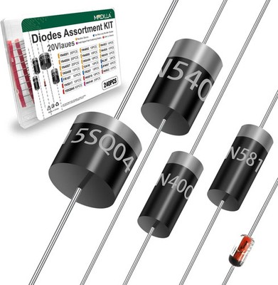 240PCS Diode Assortment Kit, 20 Values Rectifier & Schottky Diodes | Include New