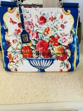 Dolce & Gabbana Majolica  Canvas  Top Handle Bag Sicily
