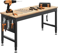 60" Adjustable Heavy Duty Workbench 2000 LBS Load Rubber Wood Work Table